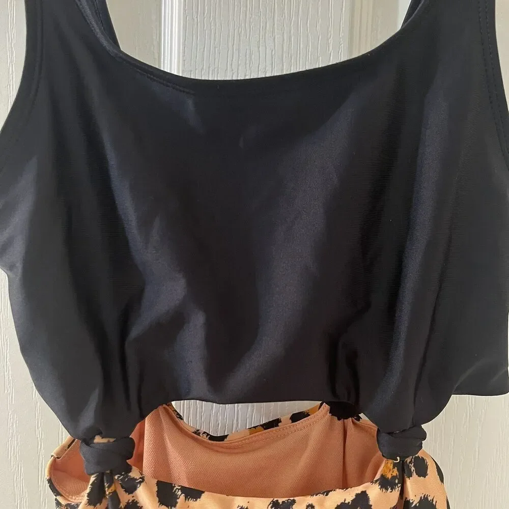 Art Class Black Leopard Print One Piece Swimsuit Girls Size Medium 7-8